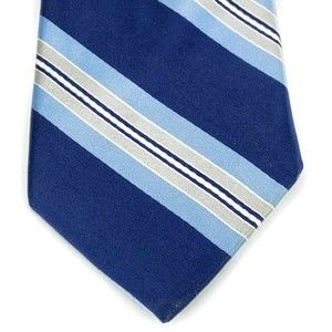 IKE BEHAR New York Navy & Light Blue Diagonal Striped Cotton Silver Silk Necktie